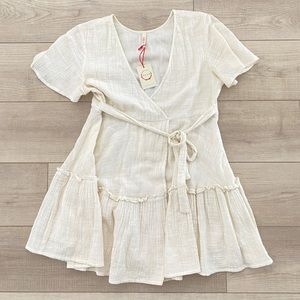 Raga Mini Sienna Wrap Dress Ivory Size Small  V Neck Short Sleeve